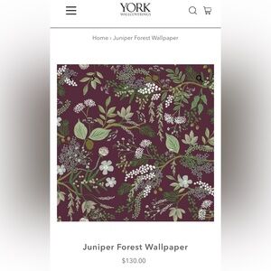 RIFLE PAPER CO. JUNIPER FOREST WALLPAPER - Wine/Burgundy color